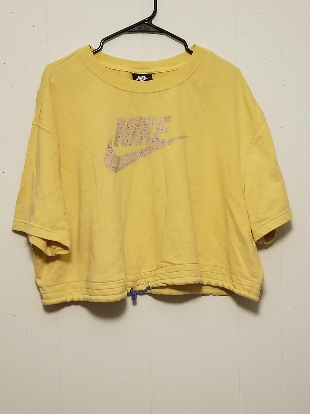 Nike Pale Yellow Cropped Confetti Logo Drawstring Sweatshirt Womens Size 3X